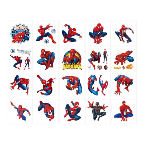 20 Sheets Spiderman Temporary Tattoos for Kids, Superhero Birthday Party Favors, Cute Cartoon Decoration Sticker Gifts for Girl Boys Home Activity Class Prizes Carnival Christmas Rewards