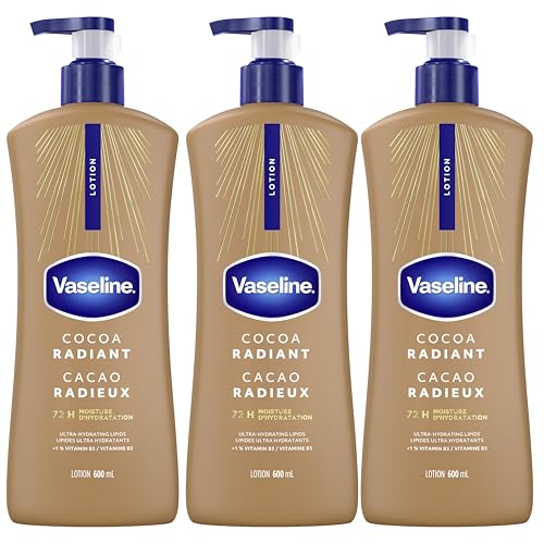 Vaseline Intensive Care Body Lotion Cocoa Radiant 3 count for Dry Skin Lotion Made with Ultra-Hydrating Lipids and Pure Cocoa Butter for a Long-Lasting, Radiant Glow 20.3 Oz