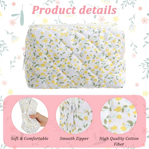 5 PCS Makeup Bag Quilted, Floral Makeup Bags Bulk with Zipper Quilted Cosmetic Bag Cosmetic Pouch Flower Cute Pouches for Cosmetics, Pens and Portable Travel Toiletries-5 Styles