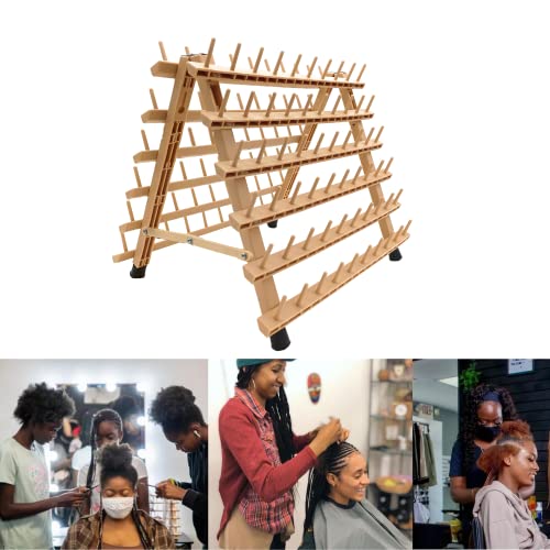 Braiding Hair Rack - Multifunction Extensions Holder Braiding Rack for Hair Stylist (120 Spool, Wood color)