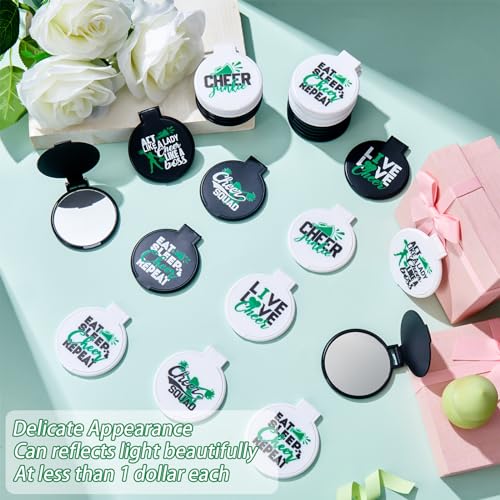 Wenqik 50 Pcs Cheerleader Mirror Gifts Bulk Cheerleading Compact Mirror Cheer Party Favors Folding Pocket Portable Makeup Mirrors for Football Rugby Game Team Friendship Gift(Green Cheer)
