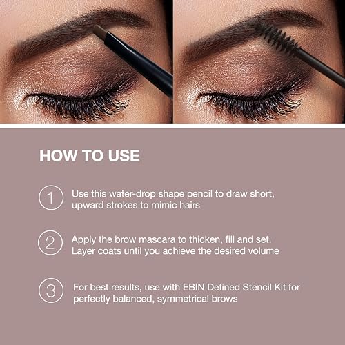 EBIN NEW YORK Secret of Pharaoh Dual Eyebrow Pencil & Mascara Natural Brown | 2-in-1 Brow Pencil & Gel | Water-Resistant, Long-Lasting, Natural Finish | Vegan & Cruelty-Free