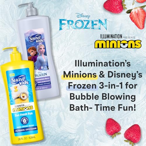 Suave Kids 3-in-1 Variety 2-Pack ??Minions Fresh Fun + Frozen Elsa Berry Flurry Tear-Free Shampoo, Conditioner & Body Wash, 28 Oz Ea