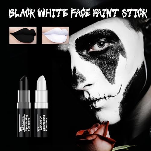 2 PCS White Black Face Paint White Body Paint, Eye Black Football, Matte Lipstick Set for Halloween Vampire Zombie Clown Cosplay Makeup