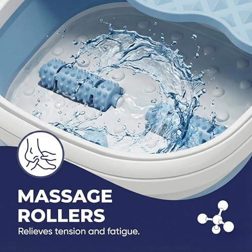 Vital Vibes Collapsible Foot Spa Bath Massager ? Large Foot Soaking Tub with Heat Cover & Rollers ? Professional Pedicure Kit for Callus Removal, Pain Relief & Soaking ? Includes Epsom Salt