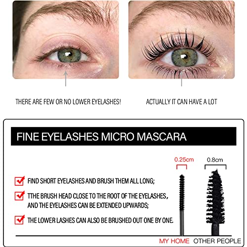 Black Waterproof Mascara for Fine Short Eyelash, Small Wand Brush Mascara, Long-Lasting, Smudge-proof, Voluminous Eyelashes, Gift(1 Pcs)