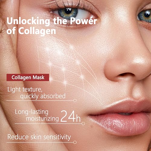 5PCS Bio-Collagen Face Mask, Bio-collagen Real Deep Mask, Collagen Mask Overnight, Hydrating Hydrogel Masks, Anti Aging, Firming, Elasticity Improvement, for All Skin Types, 1.19 Fl Oz