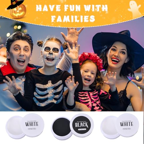 Halloween Black and White Face Paint Kit - 7pcs Large Capacity Facepaint for Adult Clown SFX Zombie Special Effects Makeup With Brushes & Sponges