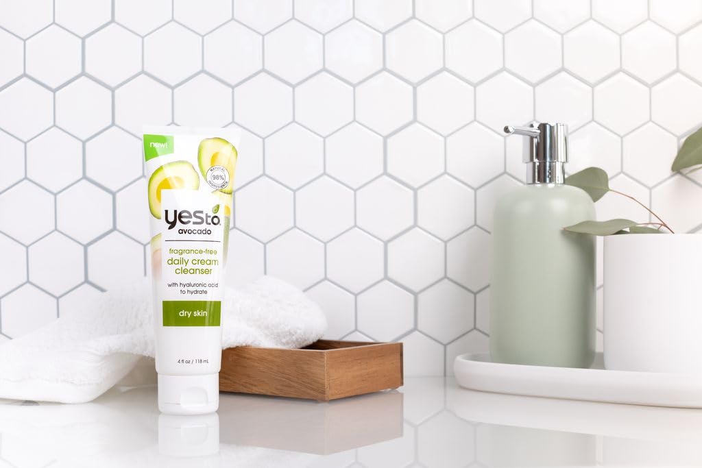 Yes To Avocado Fragrance-Free Skincare Set, Daily Cream Cleanser, Hyaluronic Acid Serum, Hand Cream, Nourishing Lip Balm
