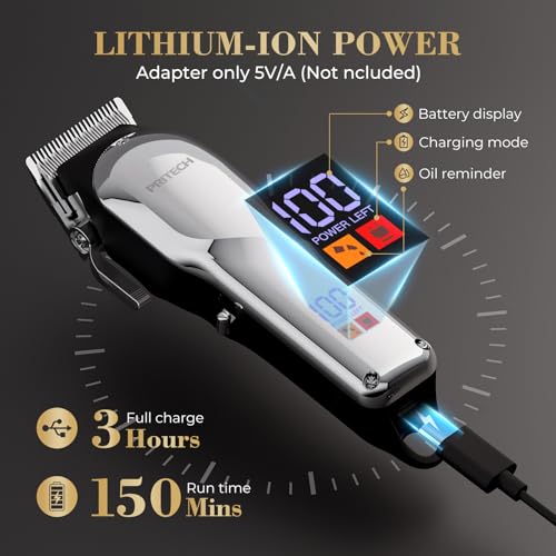 PRITECH Barber Hair Clippers for Men, Professional Barber Clippers and Trimmer Set, Mens Cordless Hair Clippers for Barbers Haircut Kit