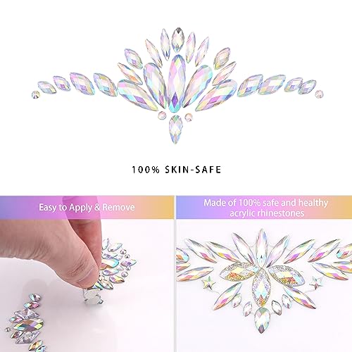 SAOROPEB Face Gems - 6 Sets Mermaid Face Jewels Temporary Tattoo Stickers Acrylic Crystal Glitter Stickers Waterproof Eye Gems Stick On Rainbow Tears Rhinestone for Party, Rave Festival