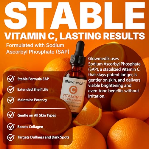 GlowMedik Vitamin C Serum for Face - Illuminating Brightening Serum for Dark Spots - Dark Spot Corrector with Hyaluronic Acid & Vitamin E - Fine Lines & Wrinkles, Sensitive Skin, Made in USA 2 fl oz