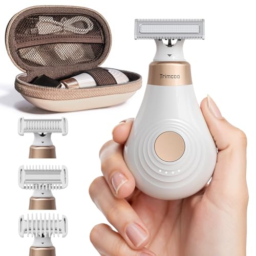 Mini Bikini Trimmer for Women - Intimate Pubic Hair Removal, Electric Body Groomer, Small Portable Wet/Dry Shaver, Magnetic Blade, USB-C Rechargeable with Travel Case, Easy to Clean (White)