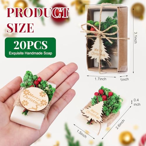 20 Pack Christmas Mini Soap Favors Bulk Handmade Holiday Christmas Scented Soap Gifts for Guests Wedding Party Baby Shower Bridal Shower Home Office Decor Gifts(1.7 x 3.15 Inch,Rectangle)