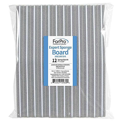ForPro Professional Collection Expert Sponge Board, 100/180 Grit, Double-Sided Nail Board, 7¡± L x 1.25¡± W, 12-Count