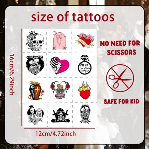 288PCS Til Death Do Us Temporary Tattoos Stickers Pre-cut Bride or Die Wedding Tattoos Gothic Halloween Bachelorette Stickers Tattoos for Bridal Shower Bachelorette Party Supplies Decorations