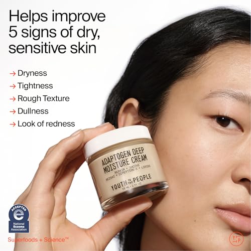 Youth To The People Adaptogen Skin Repairing Moisture Cream, Hydrating Face Moisturizer for Sensitive & Dry Skin, Soothes Skin Barrier, Dermatologist Tested, Fragrance-free, Vegan - 2 Fl Oz
