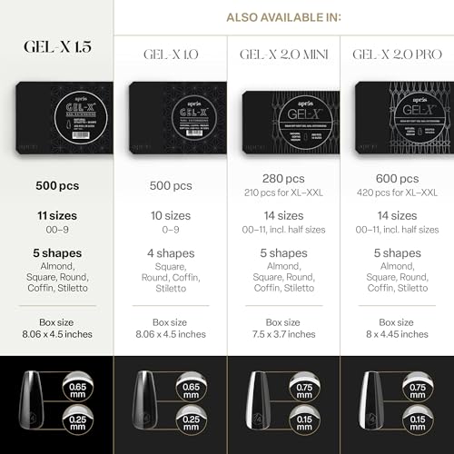 Apr?s Gel-X¢ç Sculpted Stiletto Long Tip Box | 500pc Gel-X Tips, 11 Sizes 00-9, Premium Quality