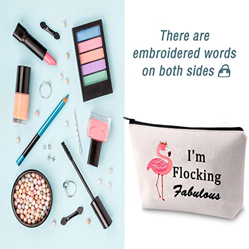 LEVLO Pink Flamingo Lovers Gifts I'm Flocking Fabulous Cosmetic Bags With Flamingo Pattern BFF Gift (I'm Flocking Fabulous)