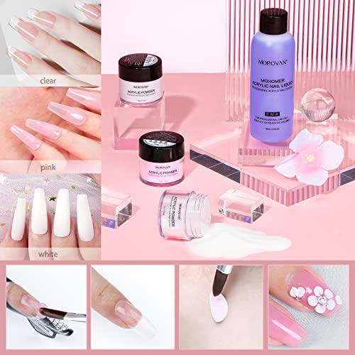Morovan Acrylic Nail Kit Glitter Powder and Carving Powder Set Complete Practice Hand Nail Kits With Everything Professional Kit for French Acrylic Nail Tips Beginners