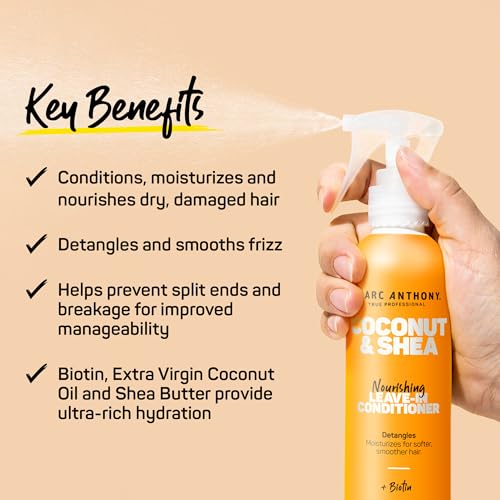 Marc Anthony Leave-In Conditioner Spray,Coconut Oil & Shea Butter - Anti-Frizz Biotin Hair Detangler Spray to Moisturize for Softer Smoother Hair - Sulfate Free Styling Product,(Pack of 2)