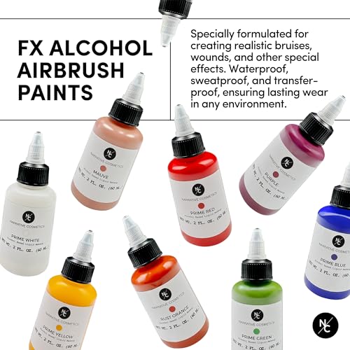 Narrative Cosmetics FX Alcohol Airbrush Paints - 2 fl oz, Skin Safe, Quick Dry, Waterproof, Sweatproof, Transferproof Liquid Makeup for Bodypainting, Theater, FX Makeup, Film and TV - Prime Black