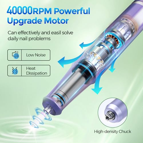 Nail Drill Electric File: DEDNMSCA Sparkly Professional Nail Drill Kit, 40000RPM E-file Machine with USB LED Light and 12 Drill Bits for Acrylic Nail Remove Gel Polish Manicure for Salon Home, Diamond