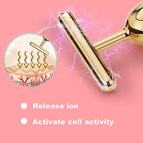 Yeamon 2 in 1 Face Massager Golden Facial Electric 3D Roller and T Shape Arm Eye Nose Massager Skin Care Tool