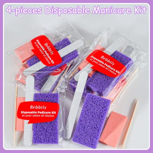 Disposable Pedicure Kit Sets, 4 in 1 Nail Salon Manicure Pedicure Kit Professional, Nail File, Pumice Pad, Mini Buffer, Wood Stick, Individually Package (50, Count, 80/100 Grit)