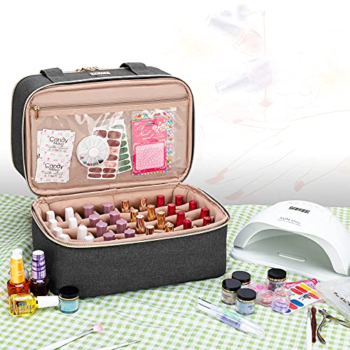 BAFASO Nail Polish Organizer Holds 40 Bottles (15ml - 0.5 fl.oz) and a Nail Lamp, Nail Polish Carrying Case with Manicure Tools Storage Sections (Bag Only), Black