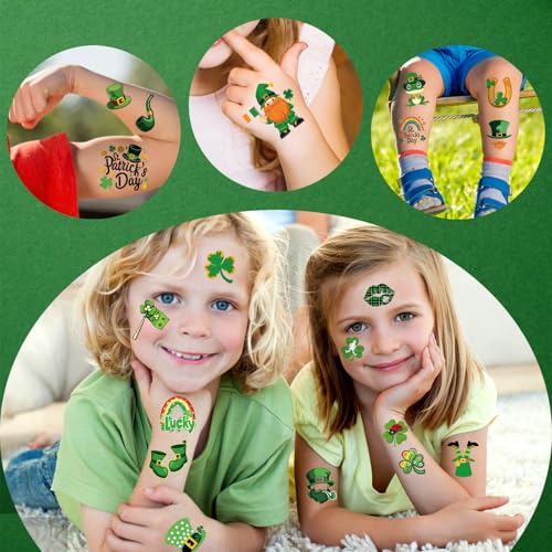 117 PCS St Patricks Day Temporary Tattoos for Boy Girl, Green Shamrock St. Patrick's Day Fake Tattoos for Women Men Adult, Irish Parade & Party Favor Supply Decoration