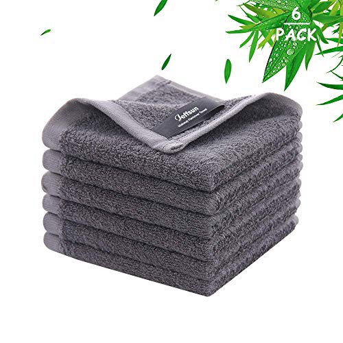 Wash Cloths 6 Pack, Super Soft & Skin Friendly Face Towel for Sensitive Skin, Reusable Washable Makeup Remover Cloth, 10x10 inch Small Baby Washcloths, Easy to Rinse Dark Grey Facial Cleaning Cloth
