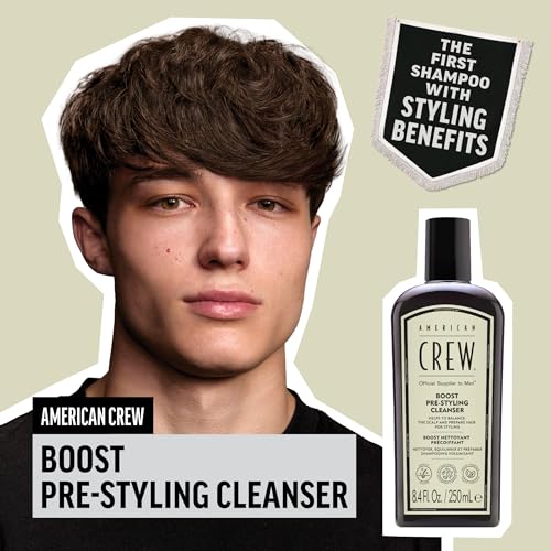 AMERICAN CREW Men's Pre Styler Boost Shampoo for Fine & Thin Hair, Instantly Volumizing Formula, Adds Volume, Lift, & Shine, Vegan, 8.4 fl oz