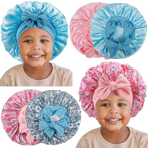 4PCS Baby Satin Bonnet,Silk Bonnet for Kids,Kid Hair Bonnets for Sleeping,Kids Satin Bonnets for Girls Boys Toddler