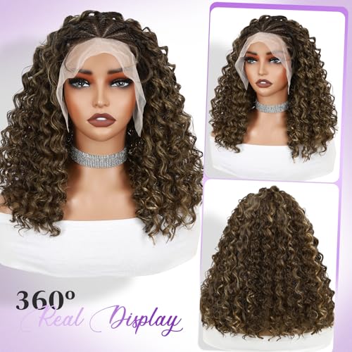 WIGNEE 13x4 Lace Front Wig Cornrows Braided Wigs For Women Short Afro Curly Wig Braiding Hair HD Lace Frontal Wig With Baby Hair Lightweight Hand Braid Synthetic Hair£¨R6/12/27£¬16 Inch£©