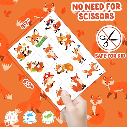 96 PCS Funny Fox Pre-Cut Temporary Tattoos for Kids | Super Cute Themed Birthday Party Favors, Supplies, Decorations, Jungle Animal Fake Tattoo Stickers, School Rewards Prizes & Gifts For Boys & Girls