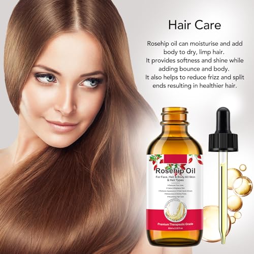 Rosehip Oil for Face, Rose Hip Oil Organic 100% Pure Cold Pressed for Anti-Aging, Nourishing Hair Care, Face & Skin (2.02 Fl Oz (Pack of 2))