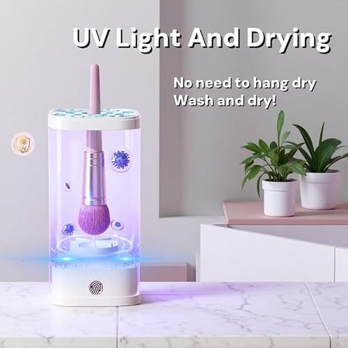 Electric Makeup Brush Cleaner and Dryer Machine with UV-C Light, 3-in-1 Automatic Brush Cleaning System for Deep Clean & Fast Drying, Quiet Design for Beauty Enthusiasts, Gift Giving, Home/Salon Use