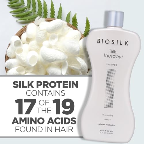 BioSilk Silk Therapy Shampoo, Gentle Hair Cleanser for Healthy, Shiny Hair, Conditions with Silk Proteins & Botanical Extracts, Sulfate-Free, Paraben-Free, Cruelty-Free, 34?Oz