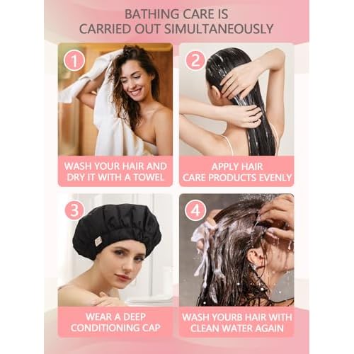 Years calm Heat Cap For Deep Conditioning Shower Cap£¬Reusable Three-Layer Structure Waterproof Hair Cap ? Applicable Tofor Bathing, Hair Care, And Other Uses (Black, One Size)