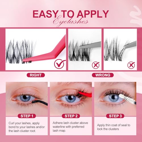 Natural Lash Clusters Invisible Band Eyelashes, 8-16mm C Curl 126pcs, Wispy Individual Lashes, Flora Cat Eye Lash, Home DIY Lash Extensions, Waterproof Lashes£¬Easy for Beginners