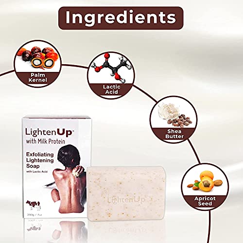 Lighten-Up Lactic Acid Exfoliating Soap, 7.7 oz / 200 g, Brightening Bar, AHA Soaps for Knees, Body, Armpits, with Shea Butter, Apricot, Milk Protein