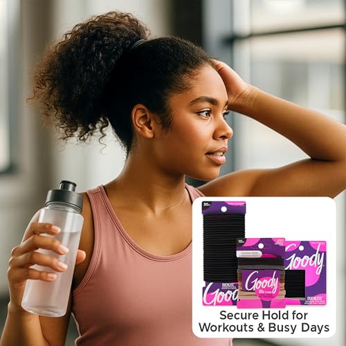Goody Ultimate Daily Elastics Kit 48-Count | Ouchless No-Damage Hair Ties for Women & Men | 30 Black Elastics + 10 Neutral Seamless + 8 Black Seamless Ponytail Holders for All Hair Types