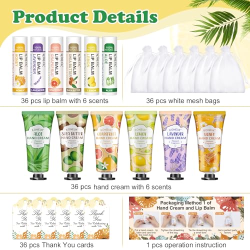 36 Pack Hand Cream Bulk and Lip Balm Bulk Sets, Easter Basket Stuffers, Thank You Gifts and Birthday Gifts with Thank You Card Organza Bags, Mothers Day Gifts, Teacher Gifts, Nurse Gifts