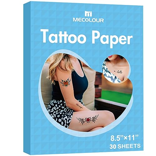 MECOLOUR Printable Temporary Tattoo Paper for LASER Printer,8.5"X11" 30 Sheets, DIY Image Transfer Decal Paper for Skin