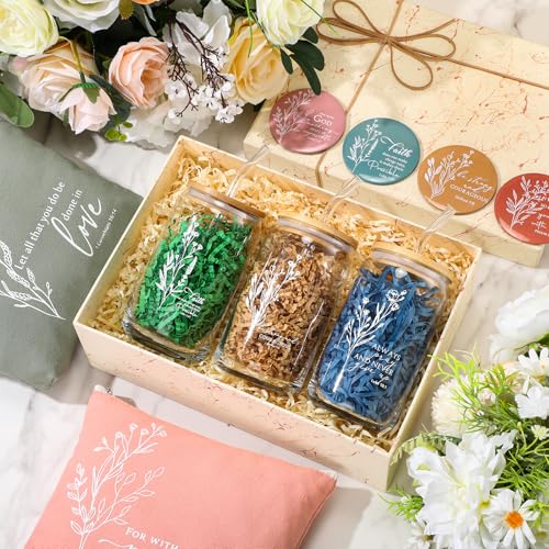 Fumete 6 Set Christian Gifts Bulk Religious Makeup Bag Bible Verse Glass Cup Mini Christian Compact Mirror Regalos Cristianos for Womens History Month Mothers Day Birthday Church Gifts (Bright Colors)