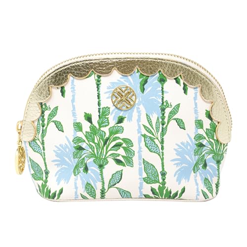 Lilly Pulitzer Vegan Leather Zipper Pouch with Scallop Edge, Cute Pencil Case for Adults, Travel Toiletry Bag, Small Pouch Bag for Supplies, Makeup or Toiletries (Swayin in the Breeze)