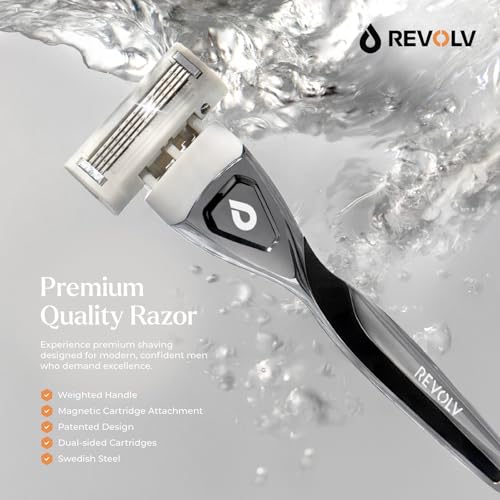 REVOLV - Men¡¯s Razor - 1 Premium Weighted Handle + 1 Dual-Sided Cartridge - For a Closer, Smoother Shave - Safe on Sensitive Skin - Black