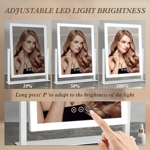 Yumelivi LED Vanity Mirror with Touch Controls, Tabletop Makeup Mirror with Bright Lighting, White