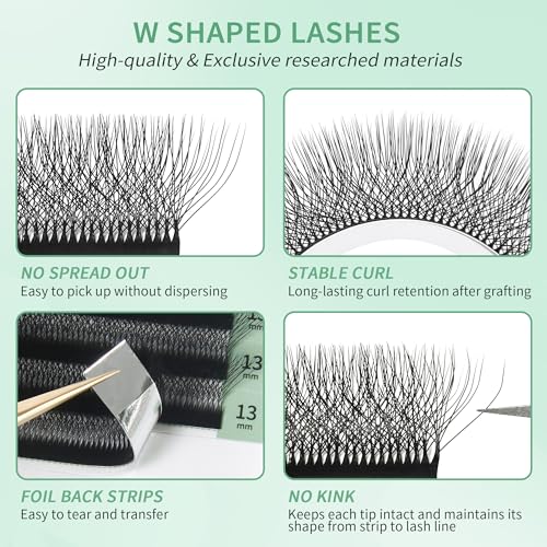 W Eyelash Extensions 8D Russian Volume Premade Fan Natural Soft Matte Black Lash Professional Salon Supplies(8D,0.07,D,9-13mm)